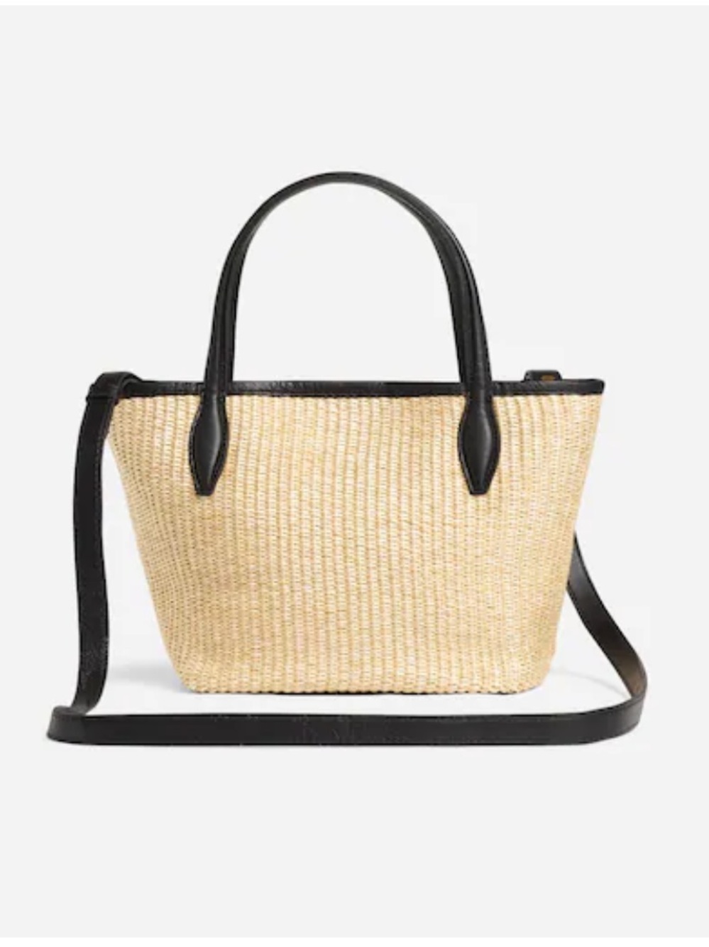 Madewell Mini Shopper Tote in True Black Multi - Leather-Trimmed Straw - Picture 1 of 13